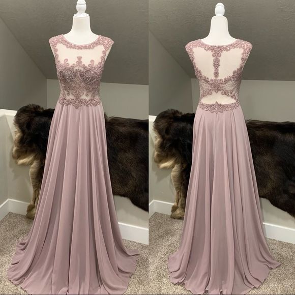 Embroidered Lace And Exquisite Crystal Beads & Pearls Chiffon Evening Dress - Picture 1 of 13